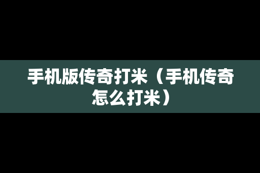 手机版传奇打米（手机传奇怎么打米）