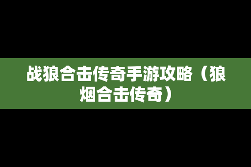 战狼合击传奇手游攻略（狼烟合击传奇）