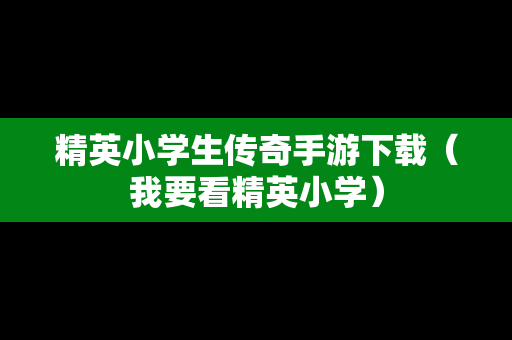 精英小学生传奇手游下载（我要看精英小学）