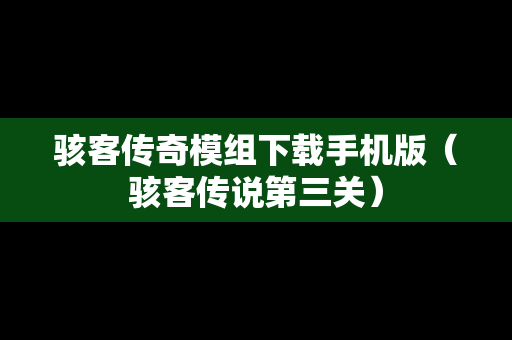 骇客传奇模组下载手机版（骇客传说第三关）