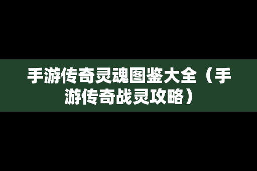 手游传奇灵魂图鉴大全（手游传奇战灵攻略）