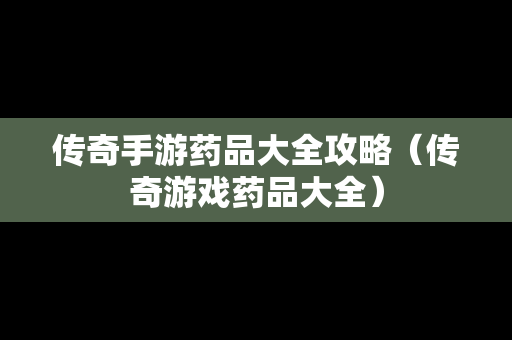传奇手游药品大全攻略（传奇游戏药品大全）