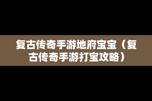 复古传奇手游地府宝宝（复古传奇手游打宝攻略）