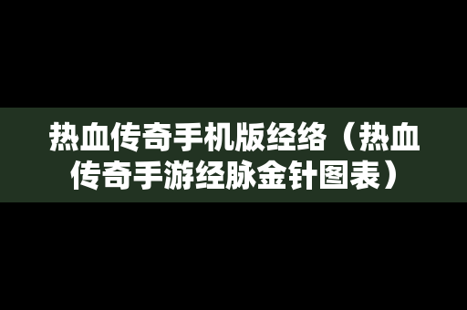 热血传奇手机版经络（热血传奇手游经脉金针图表）
