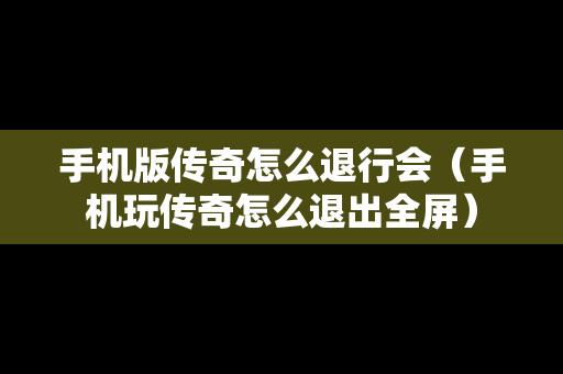 手机版传奇怎么退行会（手机玩传奇怎么退出全屏）
