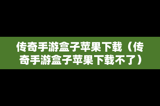 传奇手游盒子苹果下载（传奇手游盒子苹果下载不了）