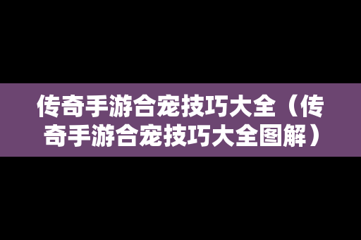 传奇手游合宠技巧大全（传奇手游合宠技巧大全图解）