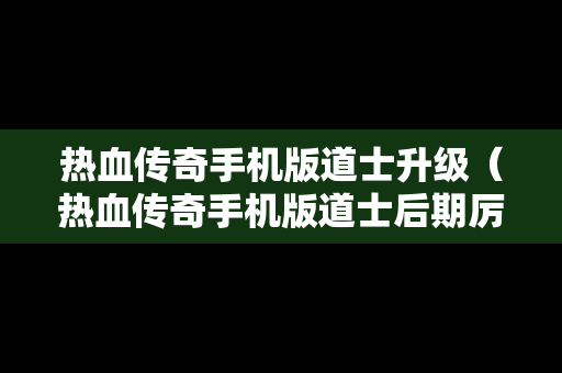 热血传奇手机版道士升级（热血传奇手机版道士后期厉害吗）