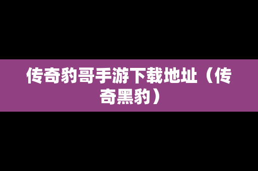 传奇豹哥手游下载地址（传奇黑豹）