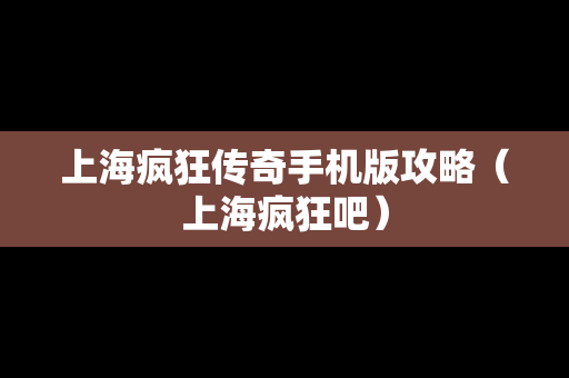上海疯狂传奇手机版攻略（上海疯狂吧）