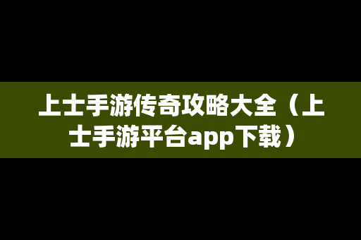 上士手游传奇攻略大全（上士手游平台app下载）
