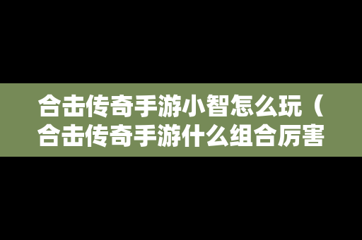 合击传奇手游小智怎么玩（合击传奇手游什么组合厉害）